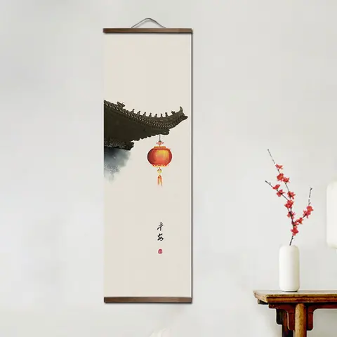 Китайская древняя архитектурная картина-свиток на холсте, художественные плакаты, картины на стену с рамкой