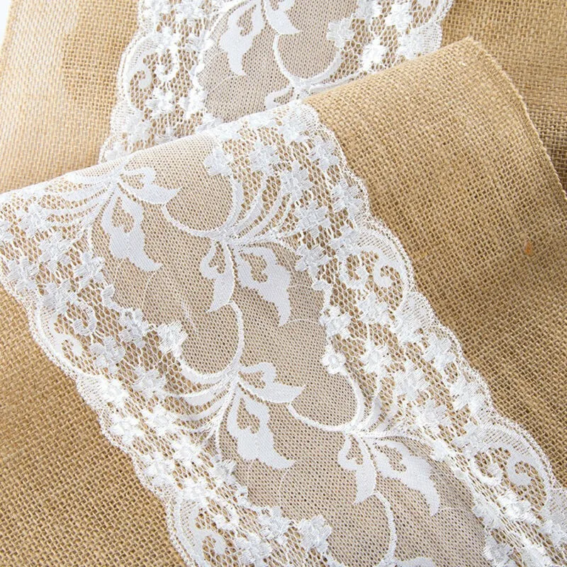 

Reusable Table Runner Home Accessory Rustic Burlap Hessian Lace Floral Country Chic Wedding Theme Holiday Family Party