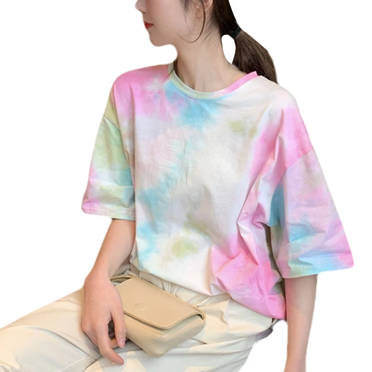 

Loose Casual Women Multiple Color Print T-shirt Long Sleeve Autumn 2020 New Fashion Tie-dye Print T-Shirts Plus Size Shirt
