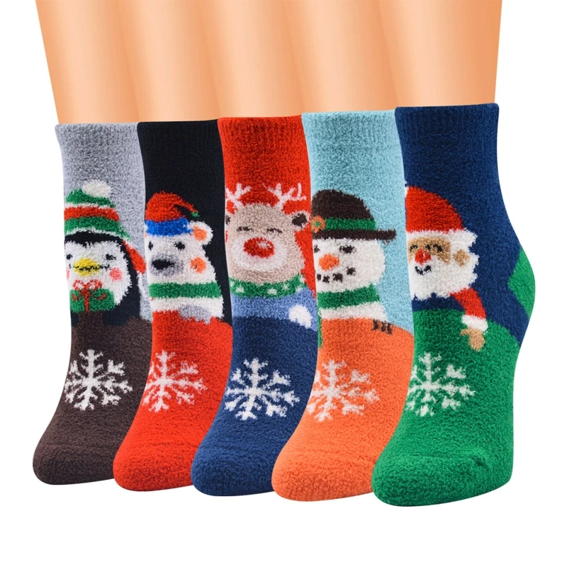 

10 пар носков разного женские Рождественский праздник пушистый нескользящих носочков Новинка красочный для девочек с изображением мультип...