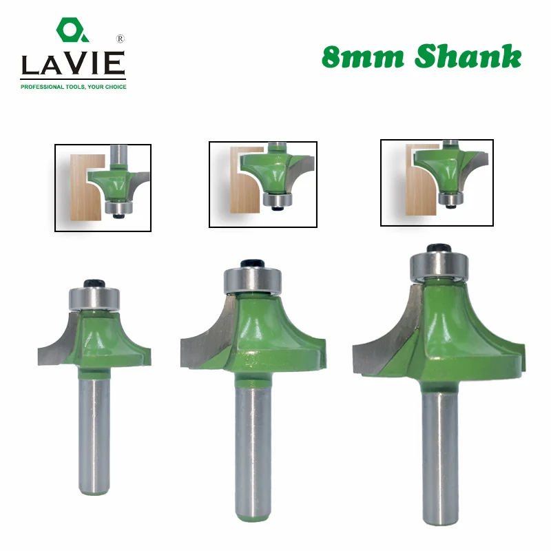 

LAVIE 3pcs 8mm Corner Round Over Router Bit with Bearing 1/2" 3/4" 1" Milling Cutter for Wood Woodwork Tungsten Carbide