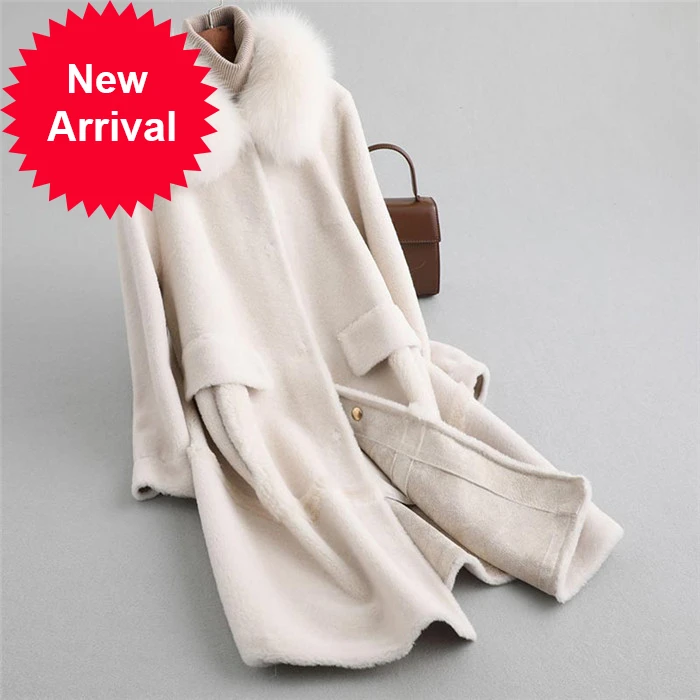 

Женское меховое пальто с воротником из натурального Лисьего меха