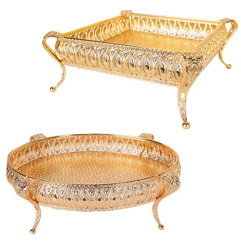 

Металлический лоток, круглый и квадратный ящик для хранения, 2 шт., многофункциональный лоток для хранения ювелирных изделий или фруктов