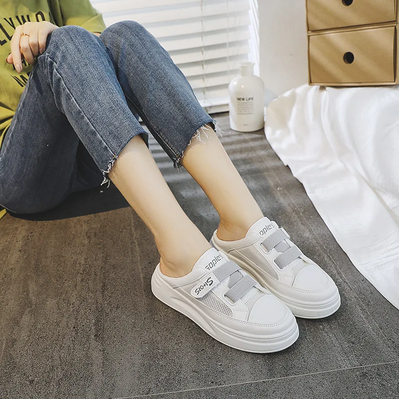 Casual White Women's Shoes 2021 New Summer Thick-soled Outer Wear Without Heel Heightening Fashion Sandals And Half Slippers
