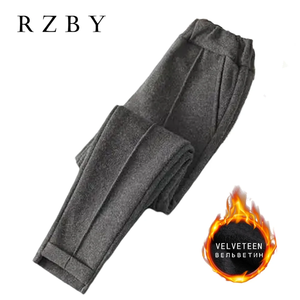 

Flocking штаны женский Winter Lady Warm Pants Harem Elastic High Waist Casual StreetwearKorean Stylish Female Pantalones RZBY721