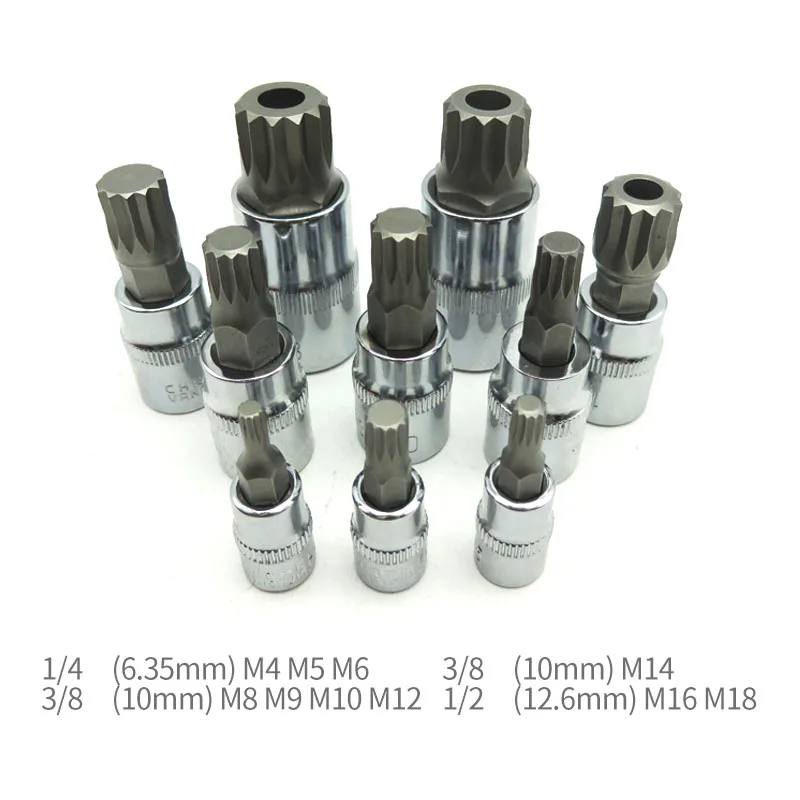

10 Pcs Allen Ead Sleeve Wrench Set Triple Square Spline Bit Socket Set For Tamper-Proof Lug Nuts 1/4, 3/8,1/2-Inch 4Mm-18Mm