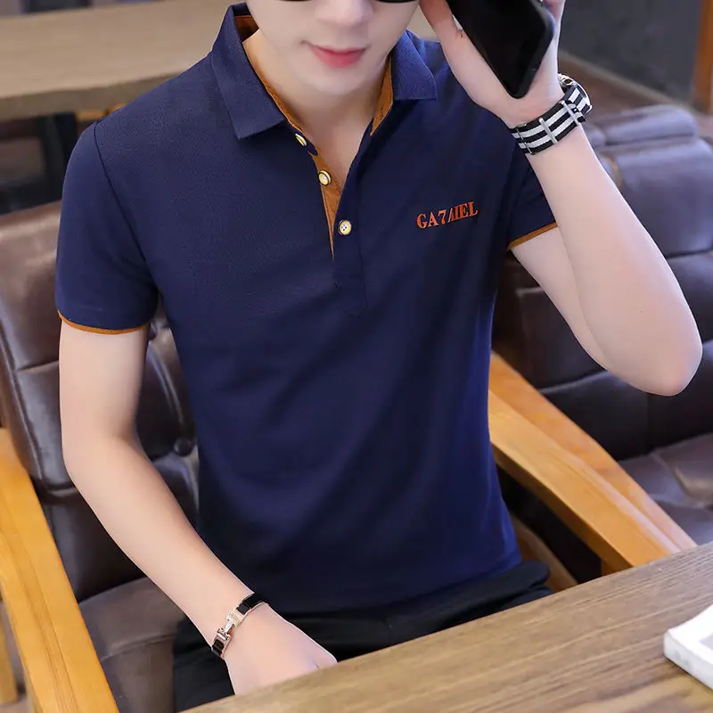 

Summer Men's Short-Sleeved T-shirt Lapel Polo Shirt Men's Korean-Style Casual Slim-Fit Collar Half-Sleeve Undershirt Fashion