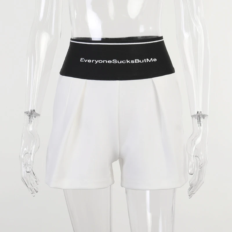 

hirigin Letter Print Waistband Short High Waist Loose Harajuku Sexy Pleated Shorts 2021 Fashion Summer Pocket Splice Shorts