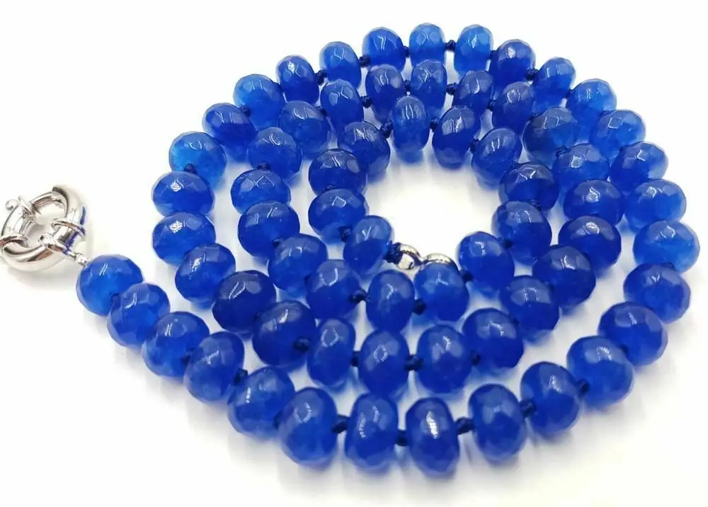 

Natural 5x8mm Blue Sapphire Faceted Beads Gemstone Necklace 18'' Long
