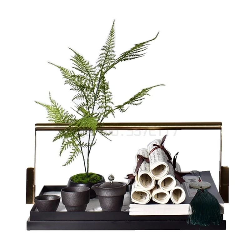 

Chinese metal basket tray lattice box iron decoration model room tea table box soft decoration