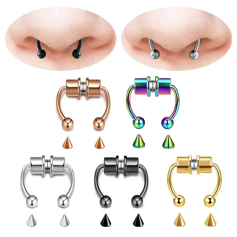 

New Horseshoe Ring Titanium Steel Artificial Nose Non-Perforated Nose Hoop Nose Jewelry Stainless Steel Magnetic False Nose Ring
