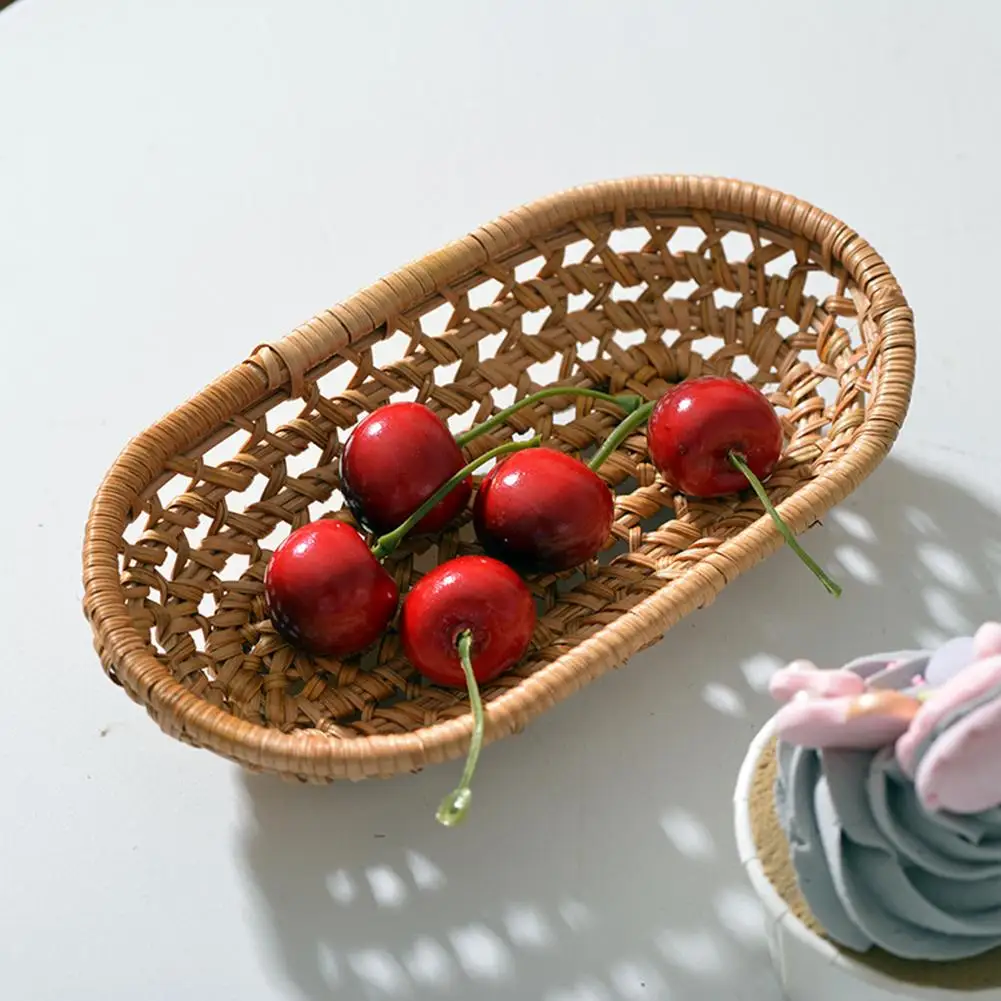 Лоток для хранения из ротанга тарелка фруктов ручной работы плетеная кухонная