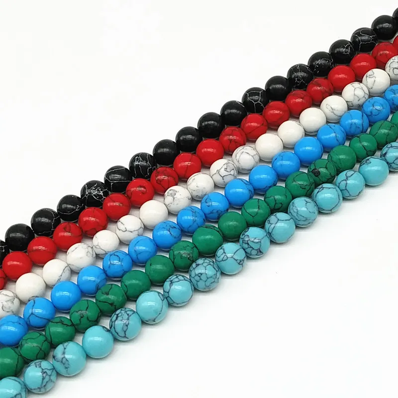 Гладкие Круглые Бусины из натурального камня белого синего бирюзового цвета 15