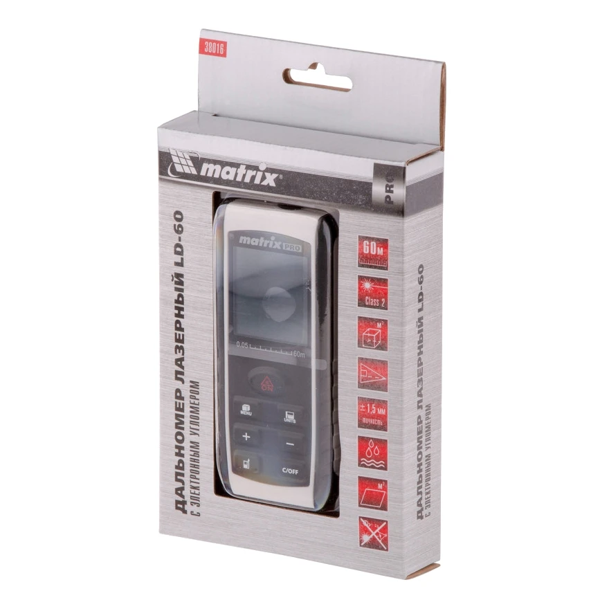 Дальномер лазерный MATRIX LD-60 (Рабочее расстояние 60 м погрешность 1 5 мм встроенный