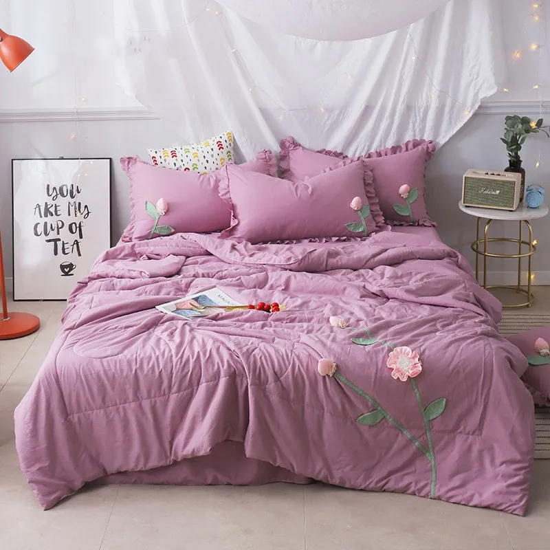 Летнее одеяло 4 шт. наволочка ручной работы с цветами листьями лотоса комфортное