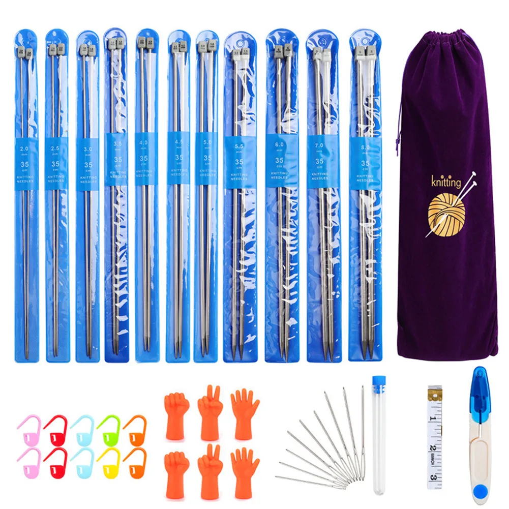 

22pcs Knitting Needles Set - 11 Pairs Hollow Stainless Steel Single Pointed Sweater Knitting Needle