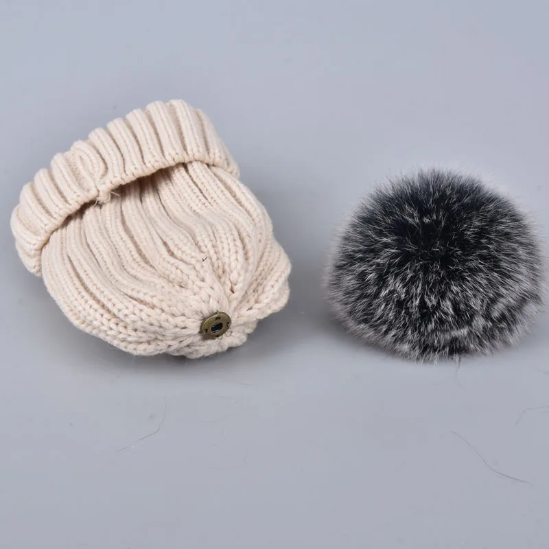 Новинка 100% натуральный помпон Лисий мех женские шапки зимние с лисьим понпоном