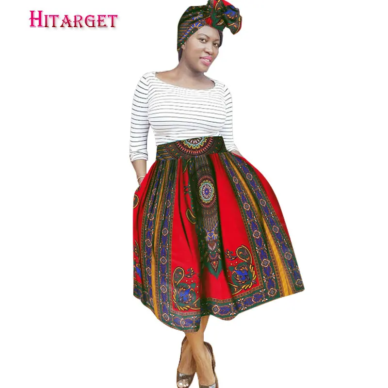 

African Women Clothing Cotton Print Tutu Skirts Bazin Riche African Skirts with Headtie Dashiki Ankara African Clothes WY1582