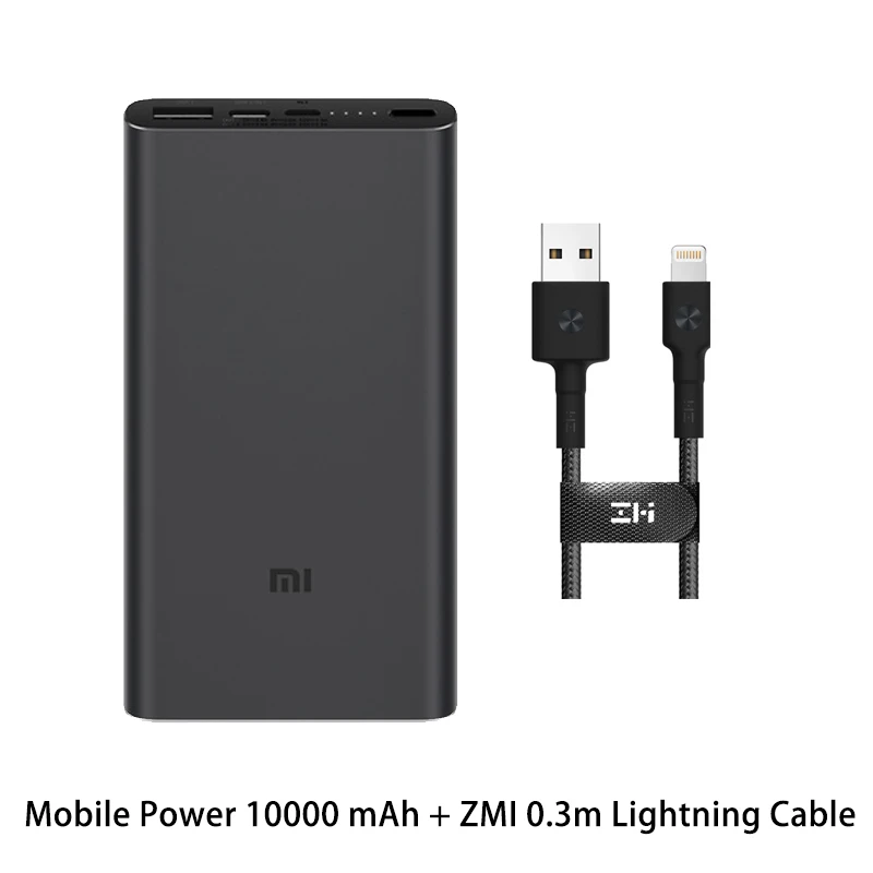 Black ZMI Lightning Xiaomi Mi 3 Pro 10000 мАч Внешний аккумулятор Двусторонняя Быстрая зарядка USB-C Двойной вход выход PLM12ZM 10000 мАч Внешний аккумулятор для мобильного телефона - Цвет: Black ZMI Lightning