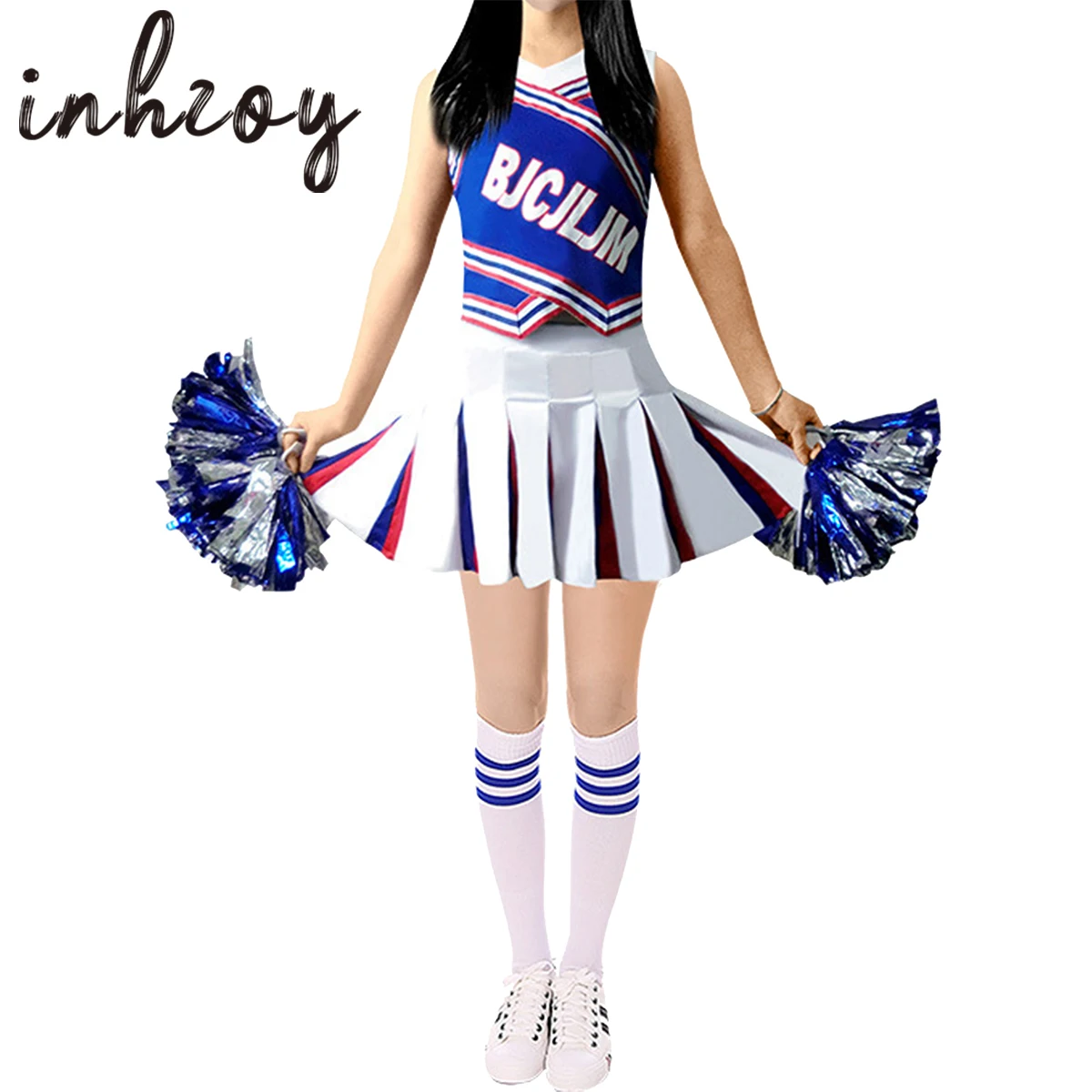 

Teen Girls Cheerleader Costume Kids Jazz Hip Hop Dance Wear Sleeveless Tops With Pleated Skirt Set For School Stage Performance