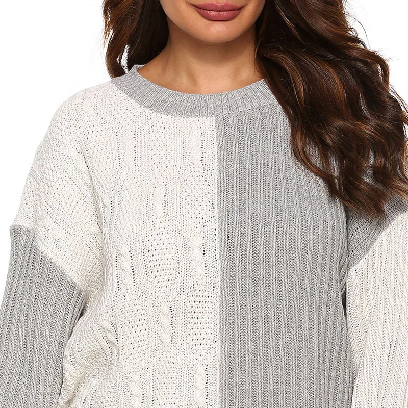 X 2019 Осень Зима Свободный Длинный серый белый цвет сочетающийся сшитый толстый