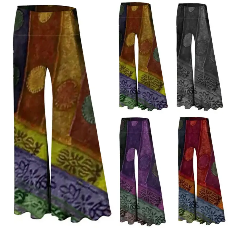 

MoniGram Women's Retro Printed Wide Leg Pants Casual Sports Gym Running Harem Trousers US
