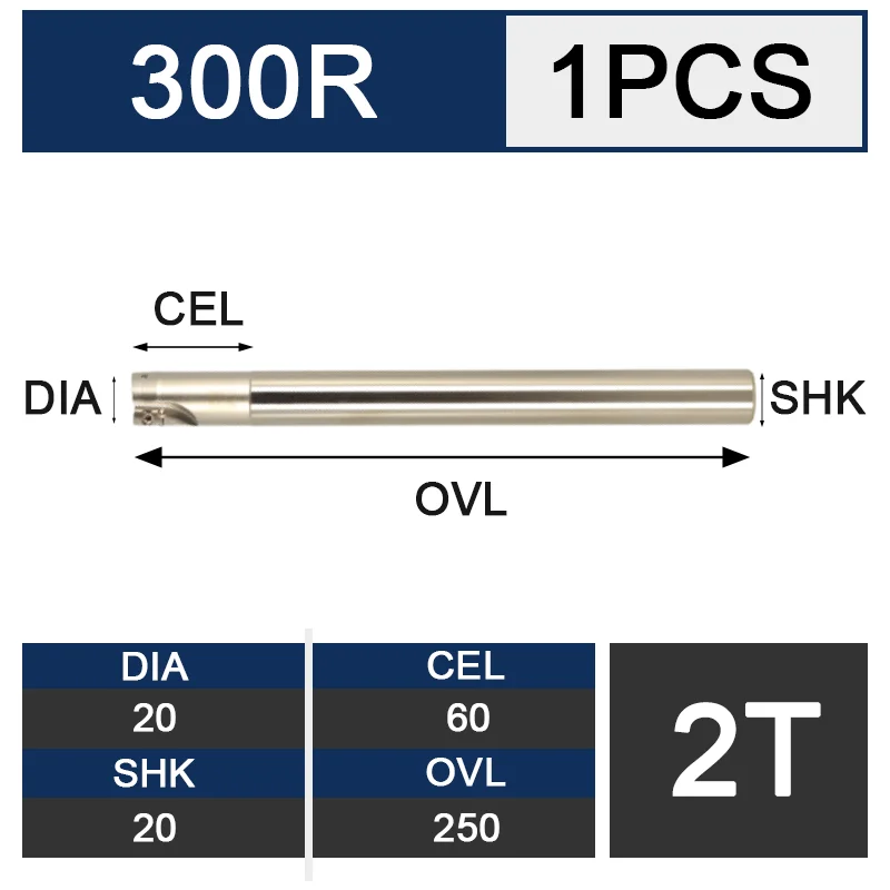 C20-20-250-2T UCHEER 1 шт. фреза Арбор 300R Концевая фреза R0.8 сплав лезвие ЧПУ станки открытый толстый правый угол - Длина режущей кромки: C20-20-250-2T