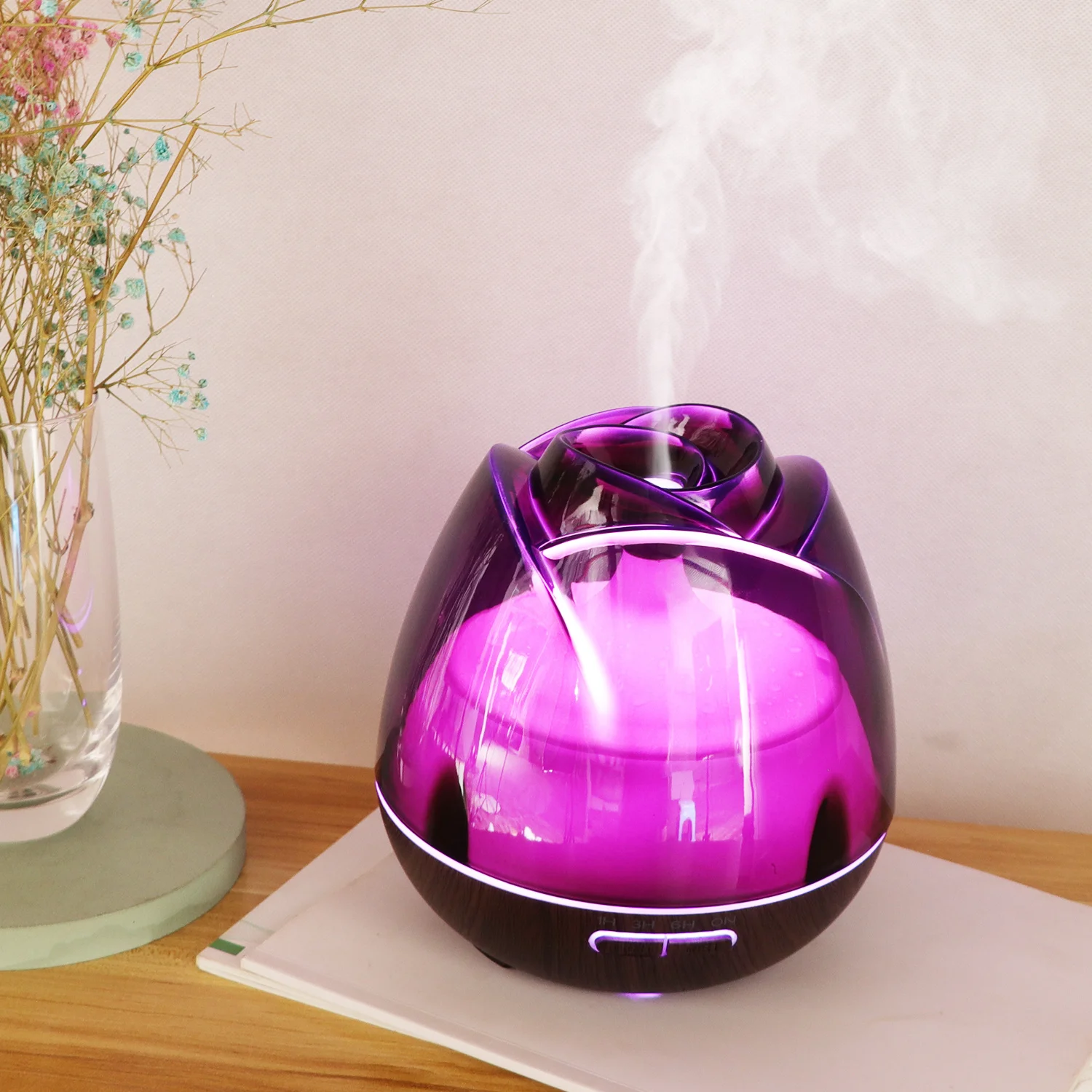 

Rose Essential Oil Diffuser Home Electric Air Aromatherapy Humidifier 7 Color LED Lamp 400ML Ultrasonic Cool Mist Maker Fogger