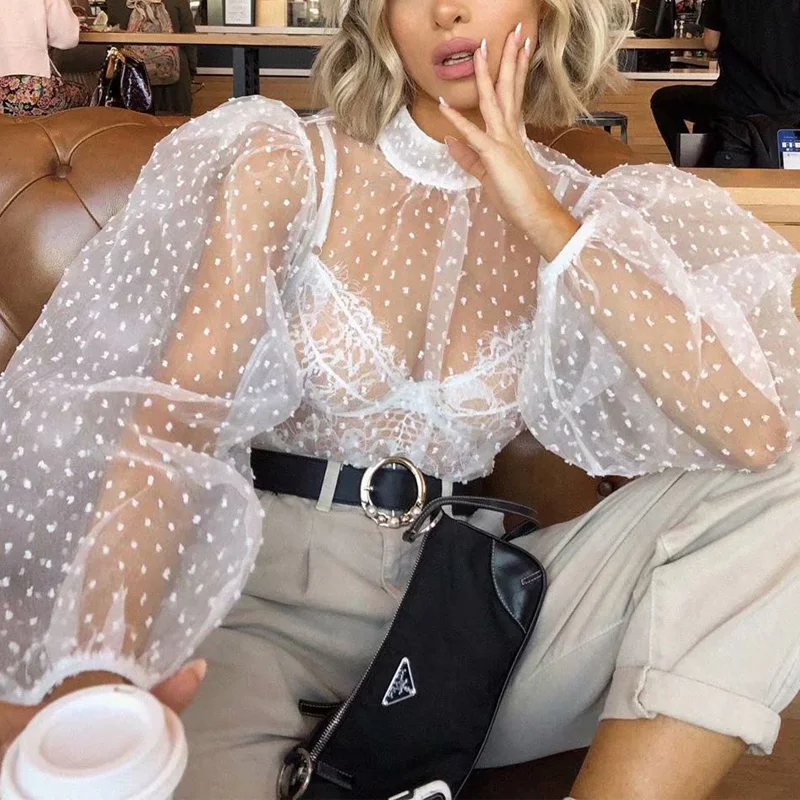 

Summer women's casual solid color see-through shirt
