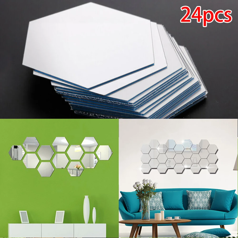 

24pcs DIY 3D Mirror Wall Sticker Hexagon Home Decor Mirror Decor Stickers Art Wall Decoration Stickers Removable Room Ornament