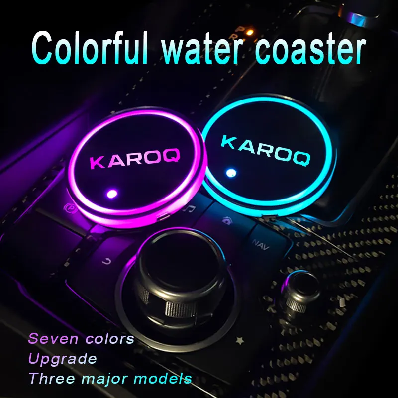 

Car Logo 7 Colors LED Light Automotive Cup Mat Luminous Car Water Coaster For Skoda Karoq 2008-2012 2014-2017 Auto Accessories