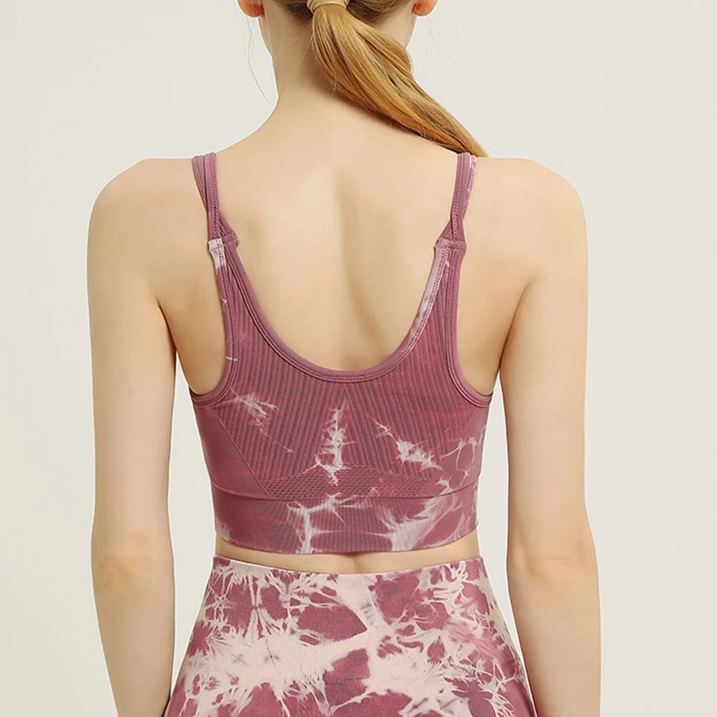 

2021 Seamless Fitness Yoga Bra Tie Dye Printed High Impact Crop Tops Push-up Elastic Sport Vest Underwear Workout Sportswear Gym