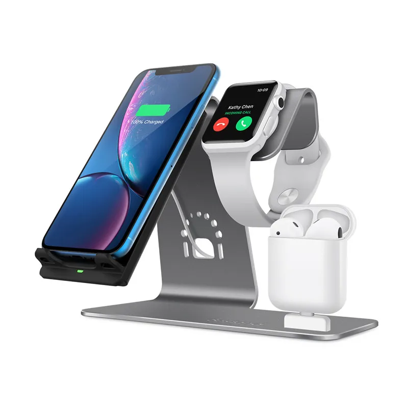 Беспроводное зарядное устройство QI 3 в 1 с держателем для смартфонов Airpods