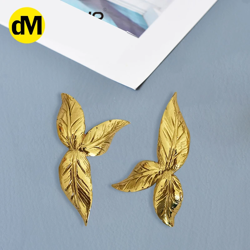 

DM 10pcs Solid Brass Gold Leaf Cabinet Pulls Door Handle Wardrobe Knobs Dresser DIY Handmade Copper Hardware Accessories Kit NEW