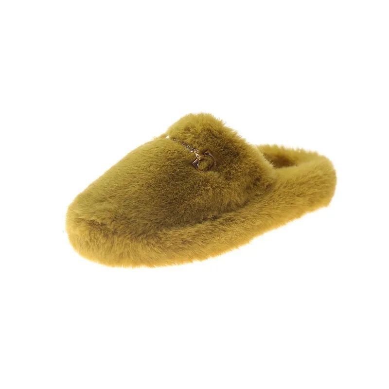 Hairy Slippers Women's Autumn And Winter 2021 New Thick Bottom Casual Lazy Home Baotou Cotton Drag