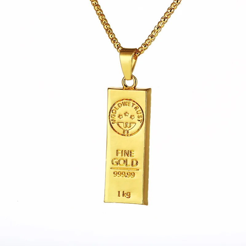 Megin D 18K Yellow Gold Plated Hip Hop Gold Bar Bullion Pendant Collar Chains Necklace for Women Men Friends Couple Gift Jewelry