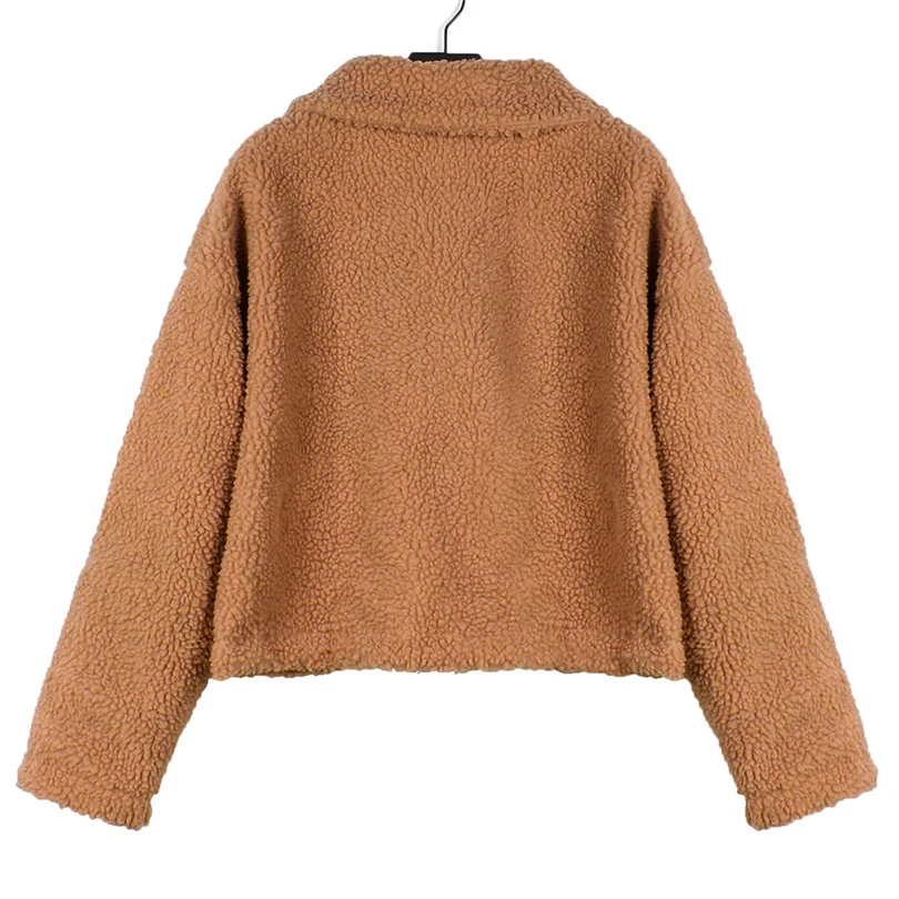 

Faux fur Pocket Short Jacket Teddy Fur Coat Women Winter Warm Turn Down Collar Outerwear Sexy streetwear Spring Outcoat A40