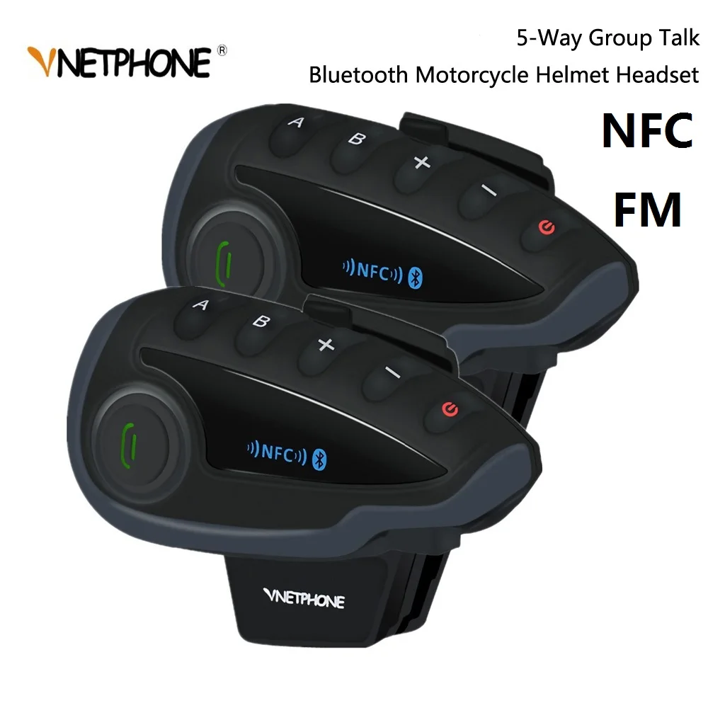 

1200M VNETPHONE V8 5 Riders Group Talk Bluetooth Intercom Moto Helmet NFC Motorcycle Communicator Helmet Headset +FM Interphone