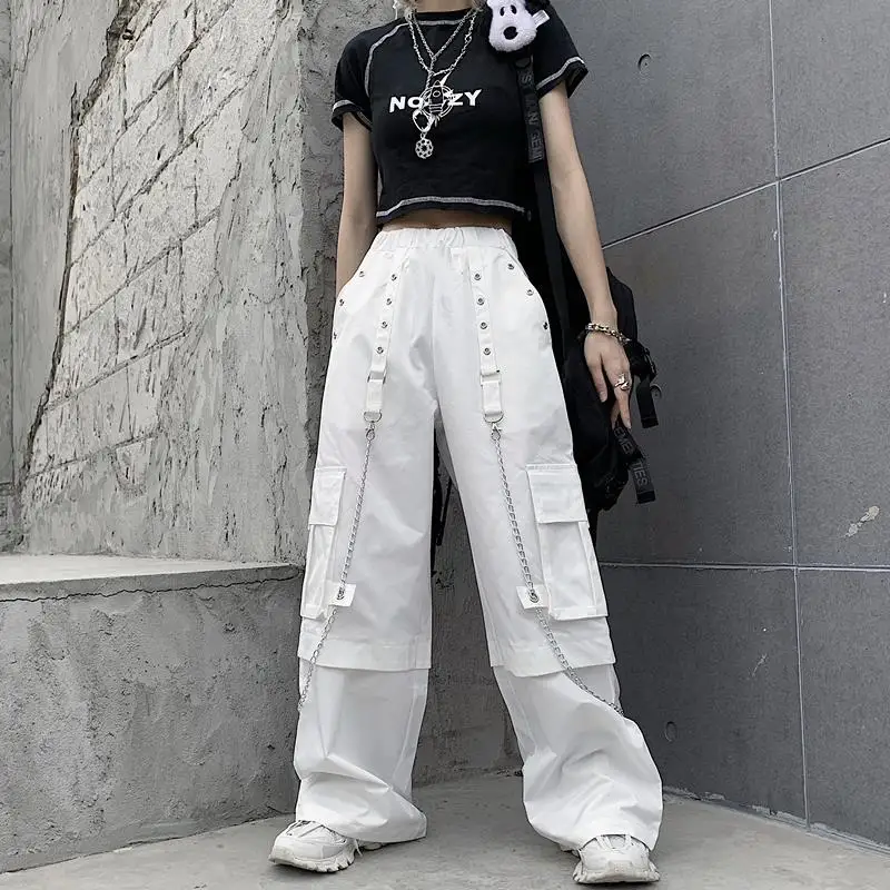 

Gothic Women Loose White Pants High-Waist Summer Pants Fashion Hip Hop Harajuku Wide Long Trousers 2020 Korean Pants 3XL FY471