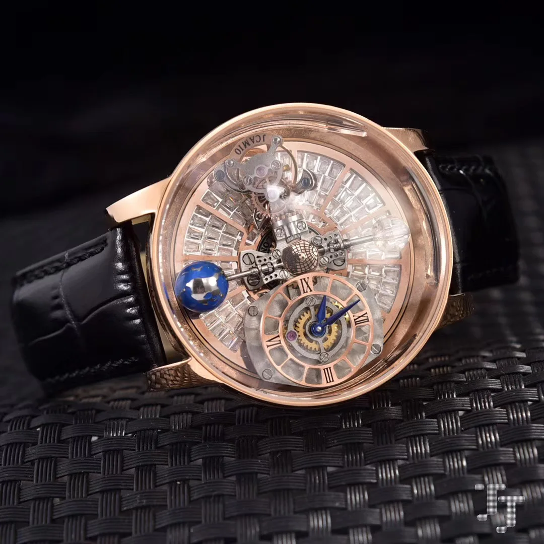 

Роскошные новые мужские кварцевые часы цвета розового золота, Подиумные европейские дизайнерские черные кожаные турбирные стеклянные бри...