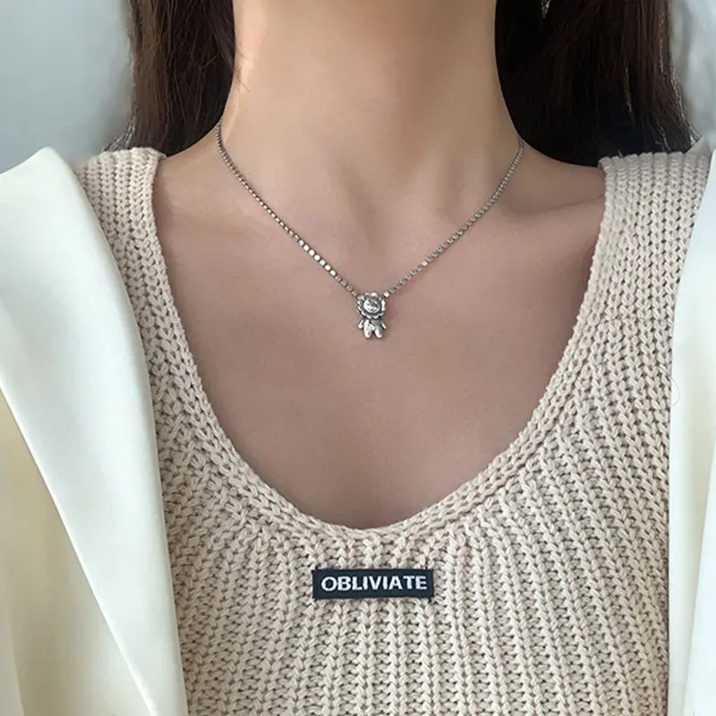 

Vintage Little Lion Locket Necklace For Women Water Wave Chain Silver Clavicle Chokers 2021 Female Jewelry Accessories Gift
