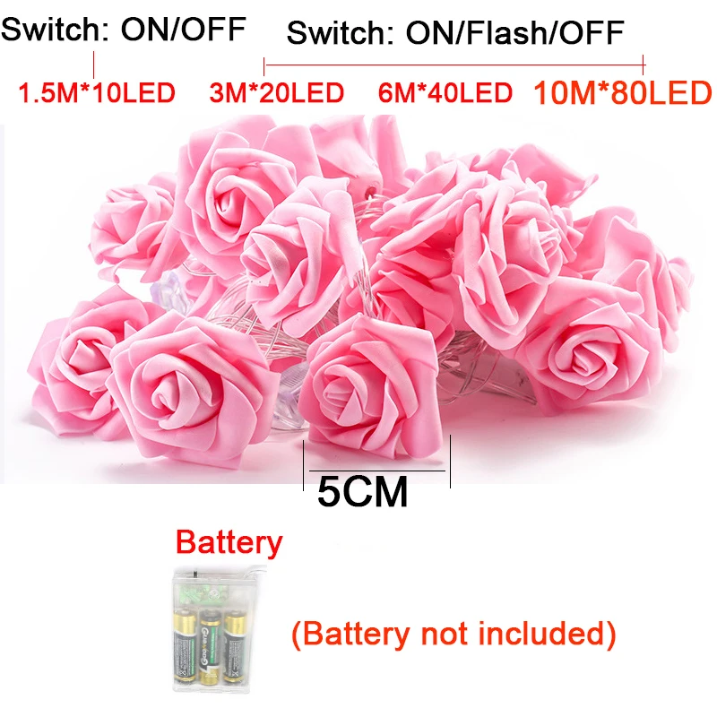 3M 10M LED Pink Rose Flower Christmas Lights Holiday String Lights  Battery Operated Valentine Wedding Party Decoration Lampr