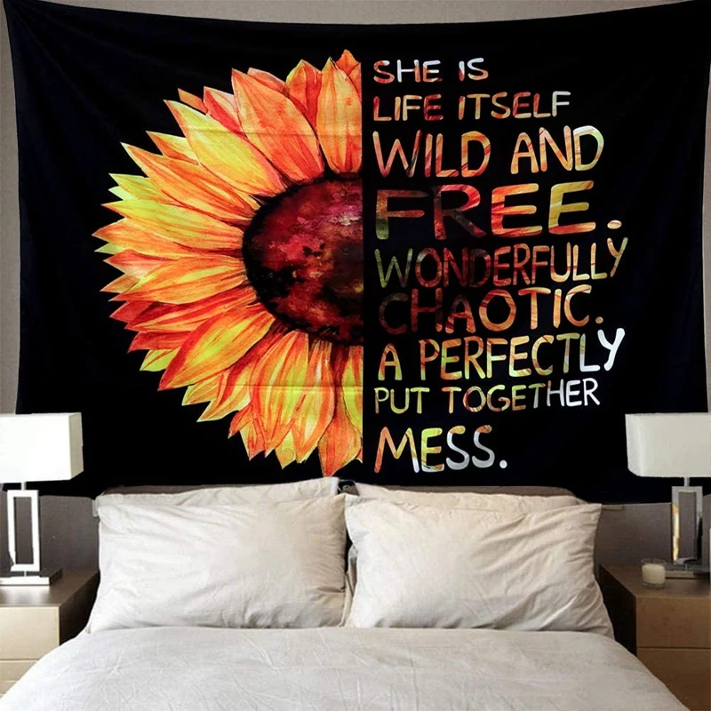 

New Sunflower Tapestry Inspirational Quotes Tapestry Quotes Wall Tapestry for Living Room Bedroom Decor