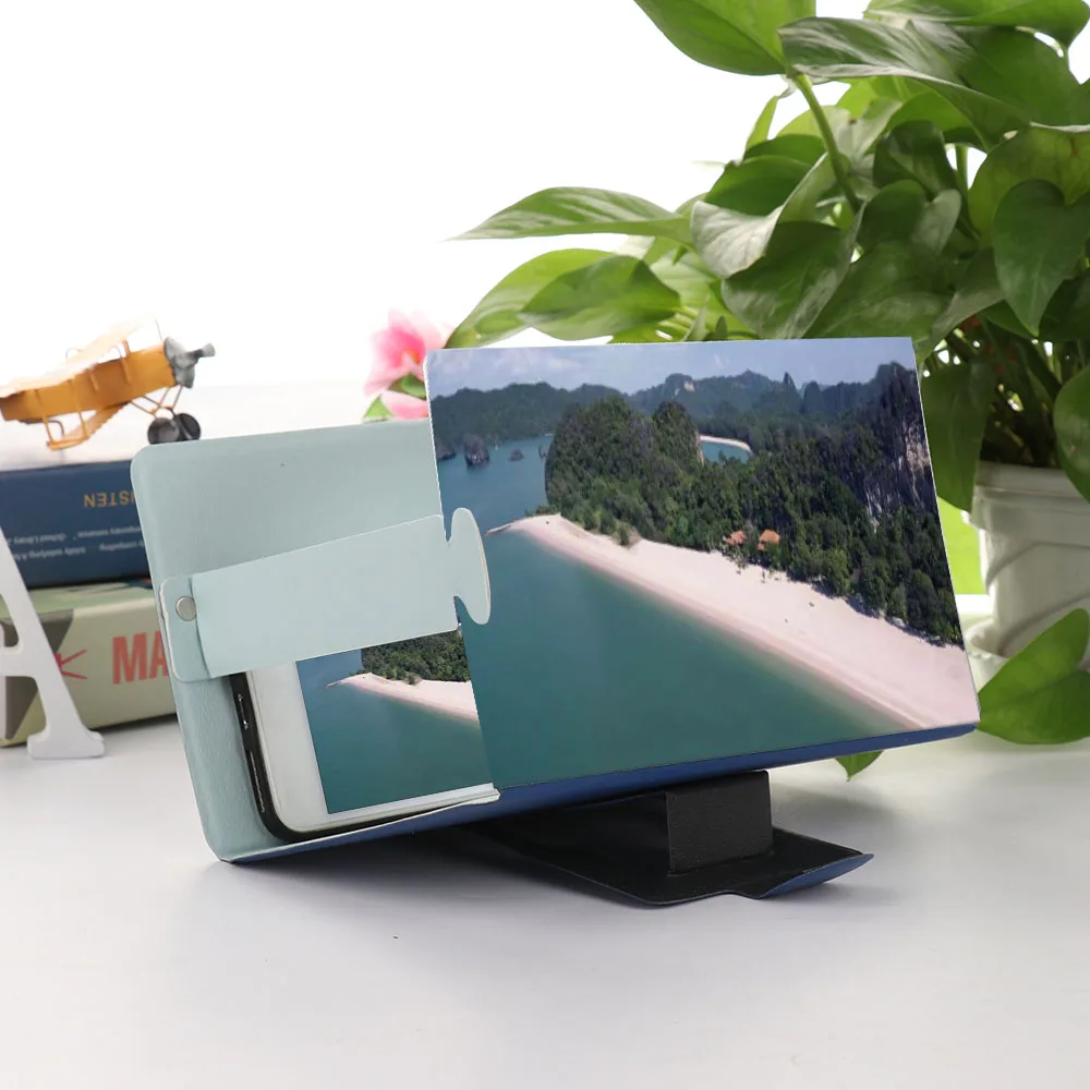blue 1 шт. 3D увеличитель для экрана телефона стереоскопический усилительный Настольный складной кожаный кронштейн держатель мобильного телефона держатель планшета 19*12 см - Цвет: blue