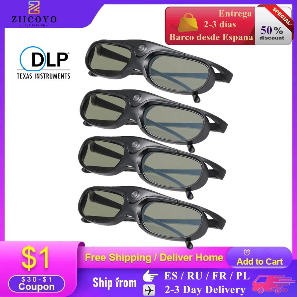 4PC 3D Active Shutter Glasses DLP-LINK 3D glasses for Xgimi Z4X/H1/Z5 Optoma Sharp LG Acer H5360 Jmgo BenQ Coolux Projectors