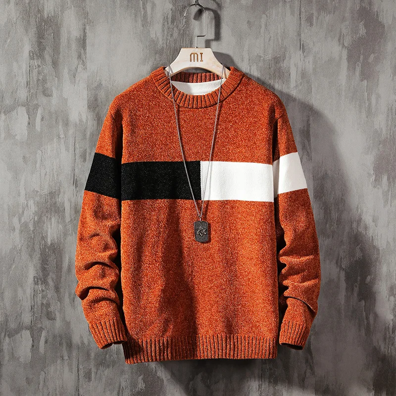 

Misniki 2019 New Autumn Men Knitted Sweater Patchwork O Neck Christmas Sweaters Pullover JP23