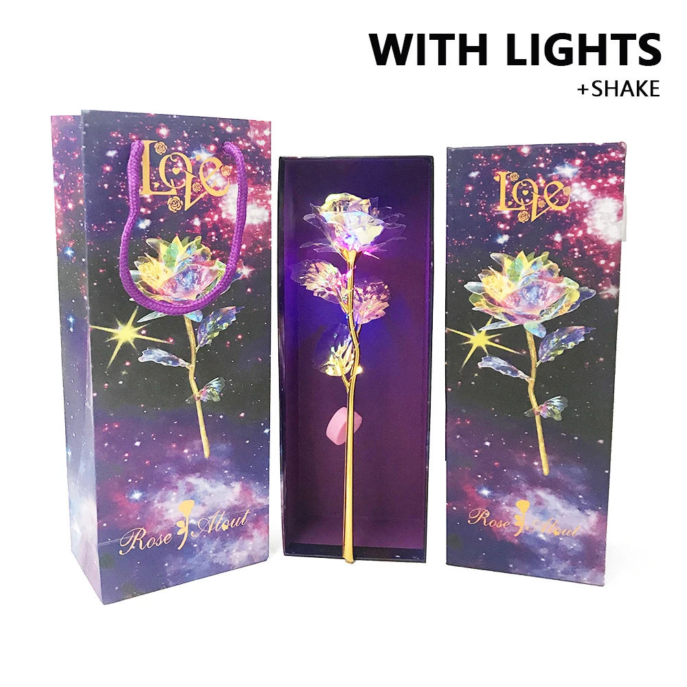 LED box 1 шт., имитация вечности, 24 K, Золотая фольга, розовый цветок, радуга, День Святого Валентина, романтический цветок, свадебный подарок, красивый светодиодный светящийся - Цвет: LED box