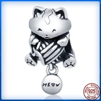2021 hot selling silver color naughty kitten charm fits original pandora bracelet diy jewelry for women cms1698