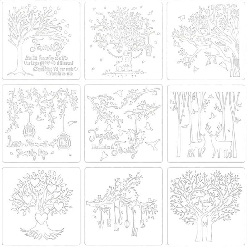 

2022 New 9Piece/Set of Painting Craft Dies Tree and Animals Painting Template Set for Journal Template Planner DIY Painting
