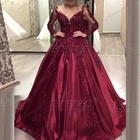 Женское вечернее платье с блестками Fanshao, бордовое Прозрачное платье с круглым вырезом и длинными рукавами, бальное платье для выпускного вечера